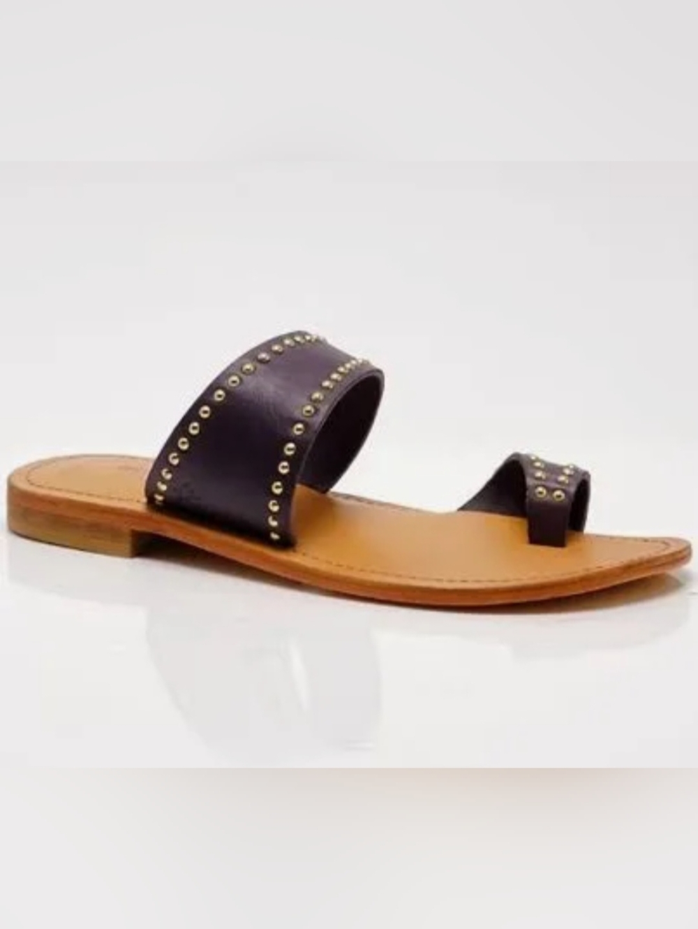 NWOT FREE PEOPLE Amelie Stud Black Leather Slip on Toe Sandals Size 9.5